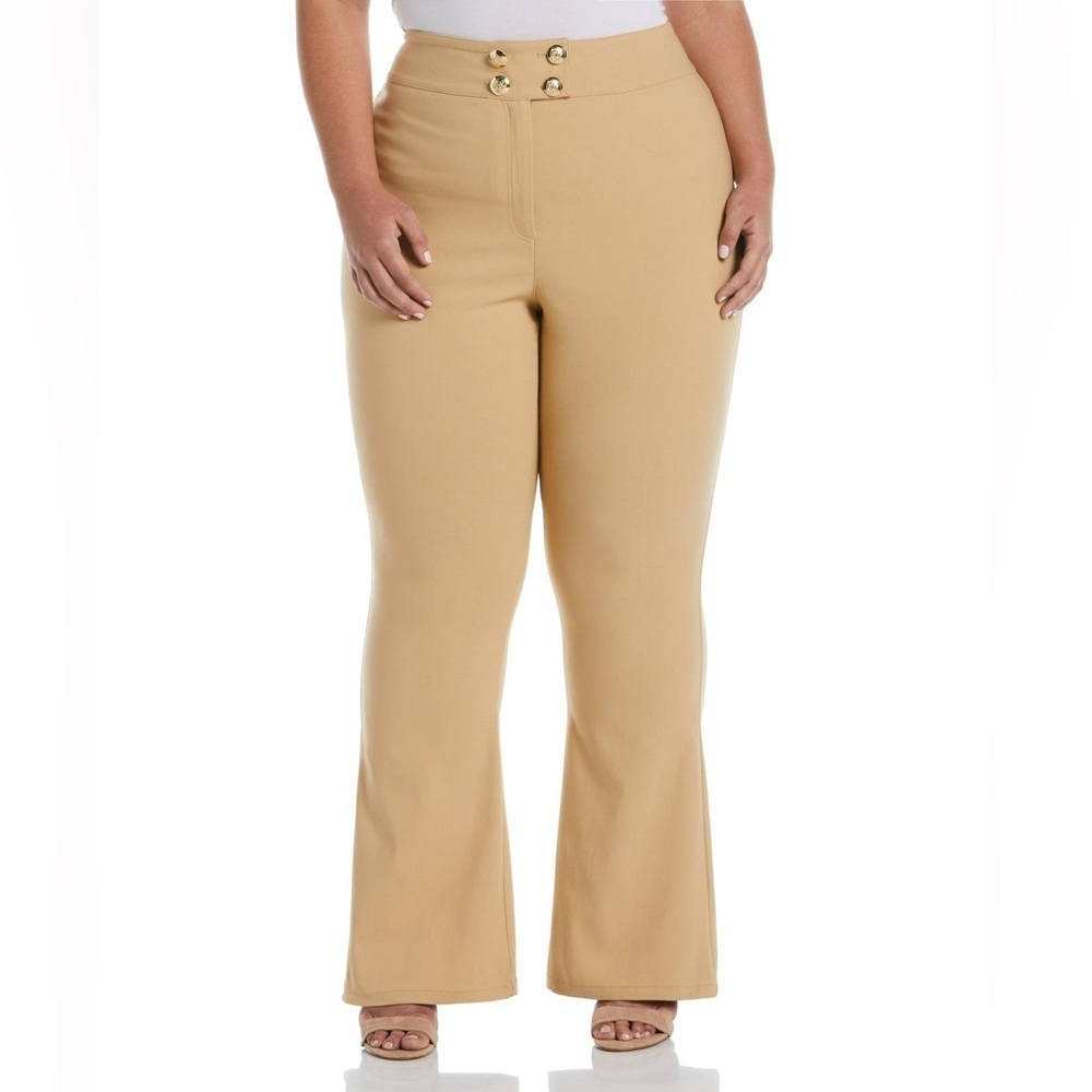 PLUS SIZE FLARE LEG PANT WITH BUTTON DETAIL. Ella Rafaella